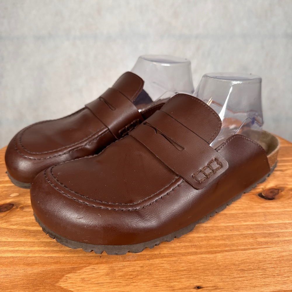 Hawkins Penny Loafer Mules Womens 42 Brown Leather Cork Footbed Slides Good